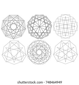 Holiday patterns of stars of snowflakes and flowers for gifts geometric pentagram