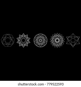Holiday patterns of stars of snowflakes and flowers for gifts geometric pentagram