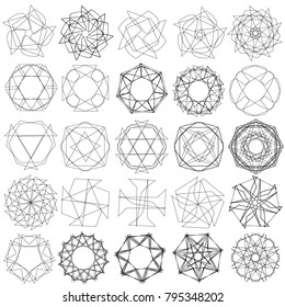 Holiday patterns of stars of snowflakes and flowers for gifts geometric pentagram