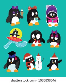 Holiday penguin set for print, stickers and web