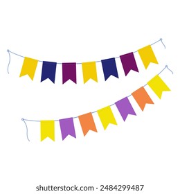 Holiday pennants garlands on a rope in trendy Halloween shades Bright and soft Greeting design idea