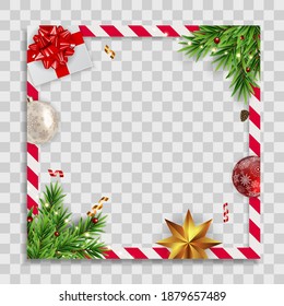 Holiday Photo Frame Template. Merry Christmas And Happy New Year Background. Vector Illustration