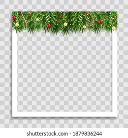 Holiday Photo Frame Template. Merry Christmas and Happy New Year Background. Vector Illustration