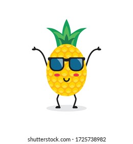 fruta de piña de vacaciones lindo personaje mascota diseño vector