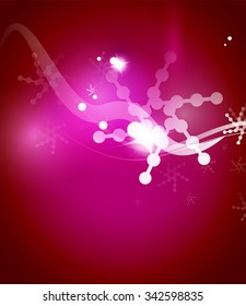Holiday pink abstract background, winter snowflakes, Christmas and New Year design template, light shiny modern vector illustration