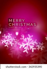 Holiday pink abstract background, winter snowflakes, Christmas and New Year design template, light shiny modern vector illustration