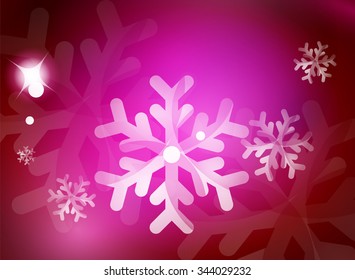Holiday pink abstract background, winter snowflakes, Christmas and New Year design template, light shiny modern vector illustration