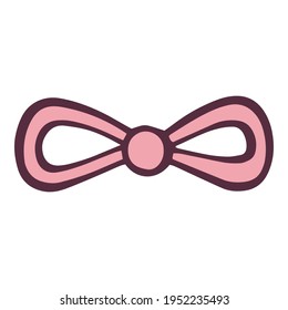 Holiday pink bow icon. Hand drawn and outline illustration of Holiday pink bow vector icon for web design