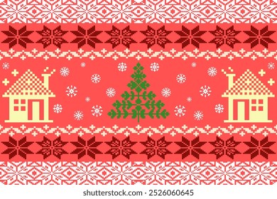 Weihnachtsmuster mit geometrischen Formen in lebendigen Farben. Perfekt für jedes Alter, ideal für Schals, Decken, Tischdecken, Teppiche, Dekorationen, ethnische Muster 