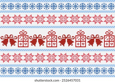 Holiday Pixel Art Pattern with Geometric Shapes Christmas Design in Lively Colors.Perfect for All Ages, Ideal for Scarves, Blankets, Tablecloths, Rugs,Decorations,ethnic pattern 