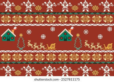 Holiday Pixel Art Pattern with Geometric Shapes Christmas Design in Lively Colors.Perfect for All Ages, Ideal for Scarves, Blankets, Tablecloths, Rugs,Decorations,ethnic pattern
