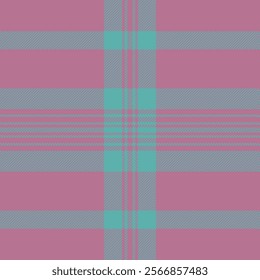 Holiday plaid check pattern, rosa fabric tartan seamless. Post background texture vector textile in pink and teal colors.