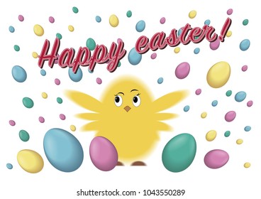 Holiday postcard chick. Happy easter - vector illustration