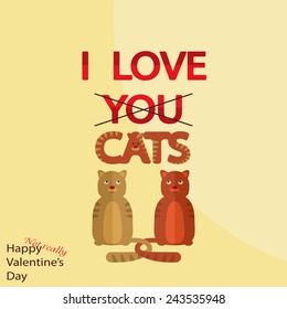 Holiday Postcard for Valentine'??s day in flat design. I love cats