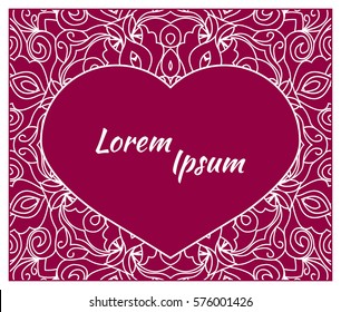 Holiday, postcard, frame for congratulations on Valentine's Day, invitation, holiday, wedding, Declaration of love. Vector background of the mandala.
