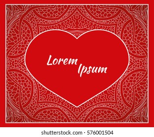 Holiday, postcard, frame for congratulations on Valentine's Day, invitation, holiday, wedding, Declaration of love. Vector background of the mandala.