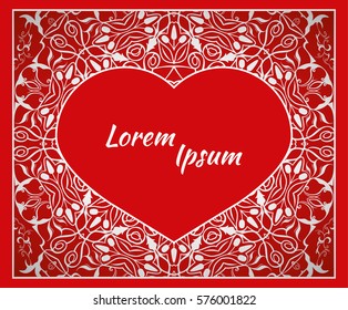 Holiday, postcard, frame for congratulations on Valentine's Day, invitation, holiday, wedding, Declaration of love. Vector background of the mandala.