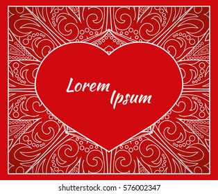 Holiday, postcard, frame for congratulations on Valentine's Day, invitation, holiday, wedding, Declaration of love. Vector background of the mandala.