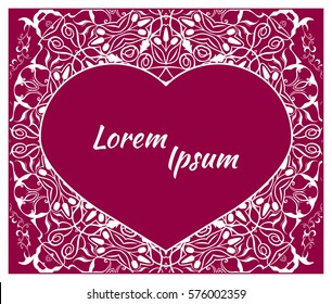 Holiday, postcard, frame for congratulations on Valentine's Day, invitation, holiday, wedding, Declaration of love. Vector background of the mandala.