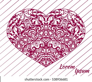 Holiday postcard, frame for your greetings with Valentine's Day, invitation, holiday, wedding, Declaration of love. Vector background of the mandala.