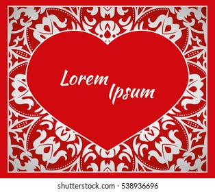 Holiday postcard, frame for your greetings with Valentine's Day, invitation, holiday, wedding, Declaration of love. Vector background of the mandala.