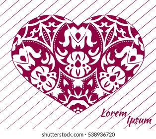 Holiday postcard, frame for your greetings with Valentine's Day, invitation, holiday, wedding, Declaration of love. Vector background of the mandala.