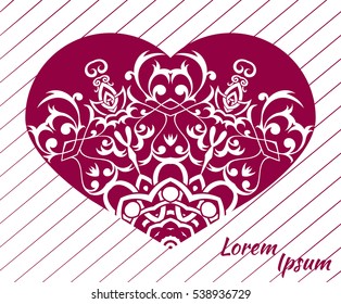 Holiday postcard, frame for your greetings with Valentine's Day, invitation, holiday, wedding, Declaration of love. Vector background of the mandala.