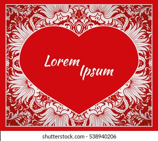 Holiday postcard, frame for your greetings with Valentine's Day, invitation, holiday, wedding, Declaration of love. Vector background of the mandala.
