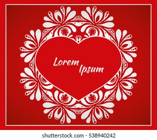 Holiday postcard, frame for your greetings with Valentine's Day, invitation, holiday, wedding, Declaration of love. Vector background of the mandala.