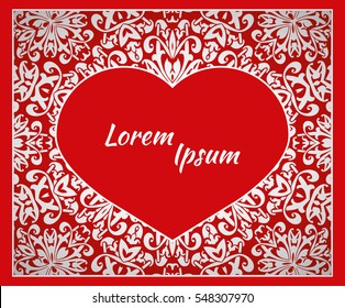 Holiday postcard, frame for your greetings with Valentine's Day, invitation, holiday, wedding, Declaration of love. Vector background of the mandala.