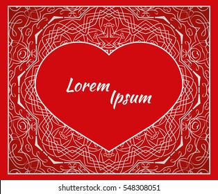 Holiday postcard, frame for your greetings with Valentine's Day, invitation, holiday, wedding, Declaration of love. Vector background of the mandala.