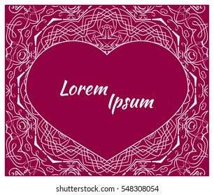 Holiday postcard, frame for your greetings with Valentine's Day, invitation, holiday, wedding, Declaration of love. Vector background of the mandala.