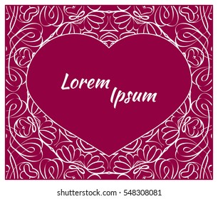 Holiday postcard, frame for your greetings with Valentine's Day, invitation, holiday, wedding, Declaration of love. Vector background of the mandala.