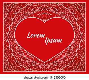 Holiday postcard, frame for your greetings with Valentine's Day, invitation, holiday, wedding, Declaration of love. Vector background of the mandala.