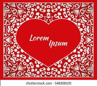 Holiday postcard, frame for your greetings with Valentine's Day, invitation, holiday, wedding, Declaration of love. Vector background of the mandala.