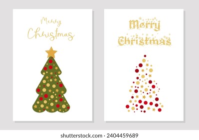 Holiday postcard with New Years Christmas tree. Layout greeting card template. Vector illustration.