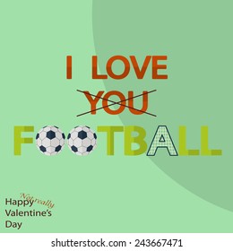 Holiday Postcard for Valentine's day in flat design. I love football