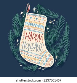 Holiday poster. Winter card.Merry Christmas and happy new year - cute postcard. Lettering label for poster, banner, web, sale, t-shirt design. New year holiday greeting card. Winter Pattern background