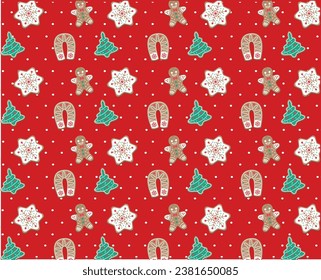 Weihnachtsdruck, Ingwer-Brot auf Polka-Punkte-Hintergrund