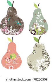 holiday project set -very cute kid's project- scrap-booking elements- floral sticker - pear fruits