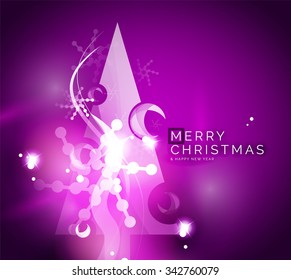 Holiday purple abstract background, winter snowflakes, Christmas and New Year design template, light shiny modern vector illustration