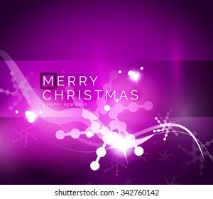Holiday purple abstract background, winter snowflakes, Christmas and New Year design template, light shiny modern vector illustration