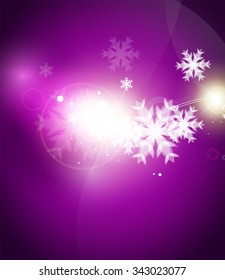 Holiday purple abstract background, winter snowflakes, Christmas and New Year design template, light shiny modern vector illustration