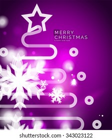 Fondo abstracto púrpura de vacaciones, copos de nieve de invierno, plantilla de diseño de Navidad y Año Nuevo, ilustración vectorial moderna brillante de luz