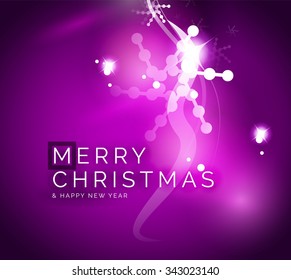 Holiday purple abstract background, winter snowflakes, Christmas and New Year design template, light shiny modern vector illustration