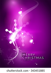 Holiday purple abstract background, winter snowflakes, Christmas and New Year design template, light shiny modern vector illustration