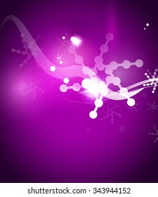 Holiday purple abstract background, winter snowflakes, Christmas and New Year design template, light shiny modern vector illustration