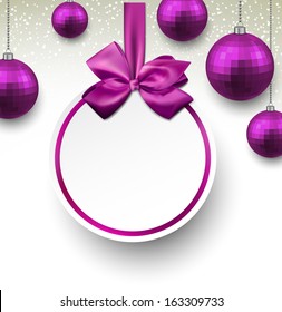 Holiday purple paper round labels. Christmas balls. Vector illustration. 