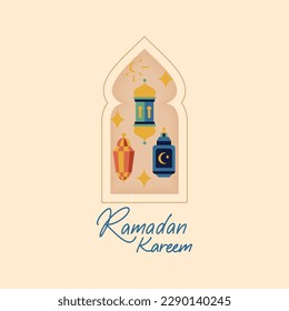 Holiday Ramadan Kareem Postcard. Vector Illustration of Religious Islam Arabic Concept. 