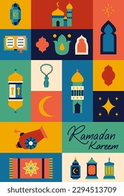 Afiche del Ramadan Kareem de Navidad. Ilustración vectorial del concepto árabe del Islam religioso. 